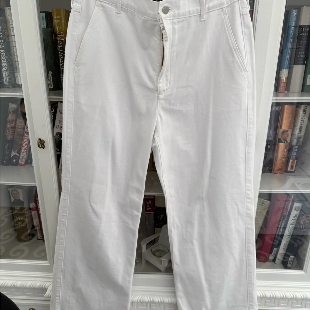 J. Crew White Drapey Denim Trousers Size 30 White Cotton Blend NWT - Picture 2 of 5